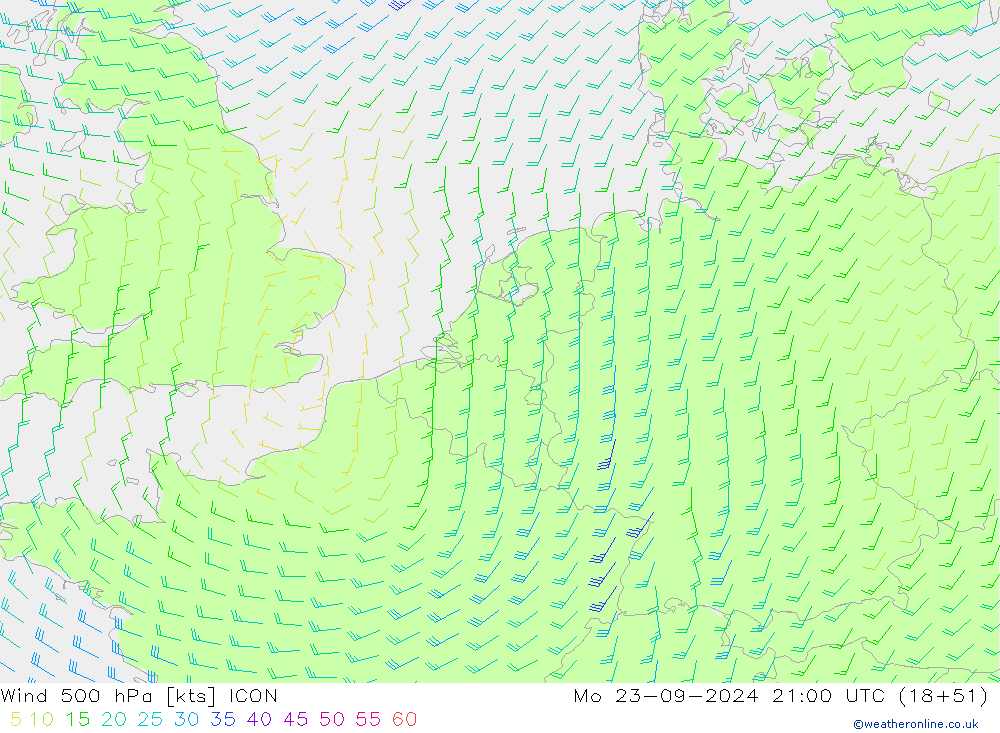 Wind 500 hPa ICON Mo 23.09.2024 21 UTC