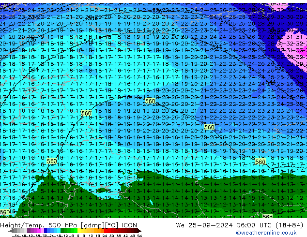 Height/Temp. 500 hPa ICON We 25.09.2024 06 UTC