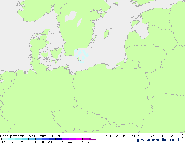 Precipitation (6h) ICON Ne 22.09.2024 03 UTC