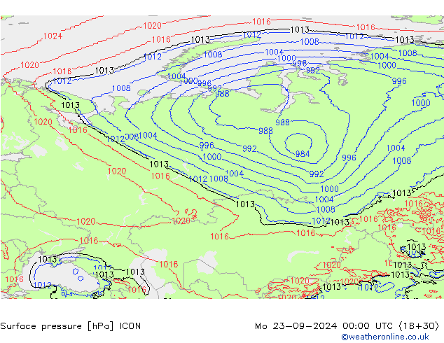 Surface pressure ICON Mo 23.09.2024 00 UTC