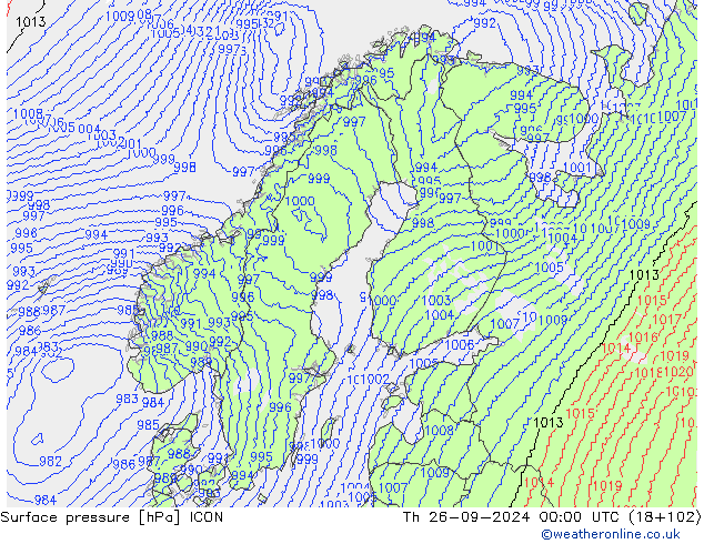 Luchtdruk (Grond) ICON do 26.09.2024 00 UTC