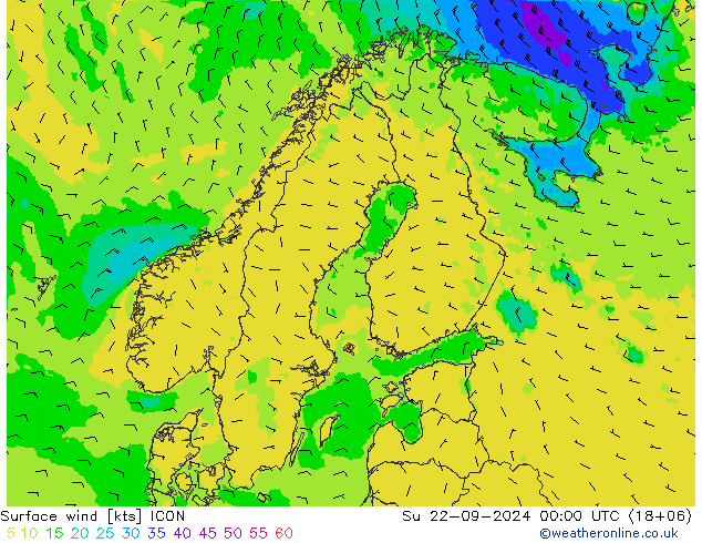 Viento 10 m ICON dom 22.09.2024 00 UTC