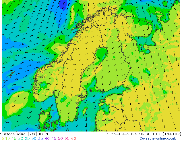 ветер 10 m ICON чт 26.09.2024 00 UTC