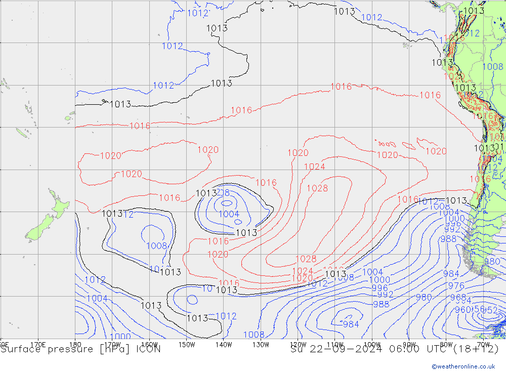 Surface pressure ICON Su 22.09.2024 06 UTC