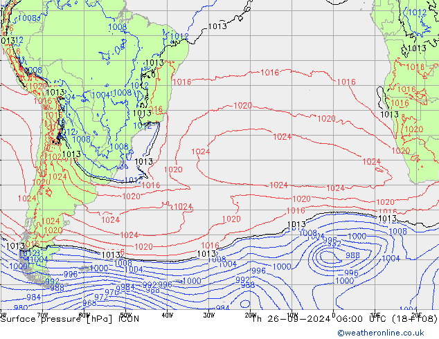 Surface pressure ICON Th 26.09.2024 06 UTC