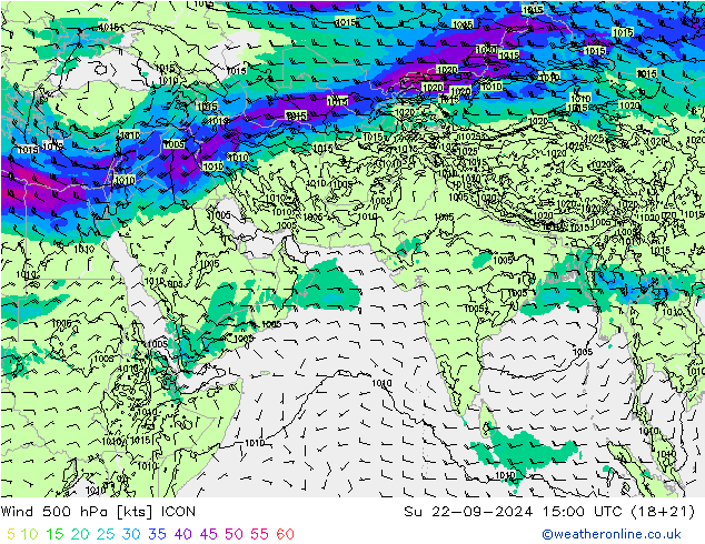 Wind 500 hPa ICON Su 22.09.2024 15 UTC