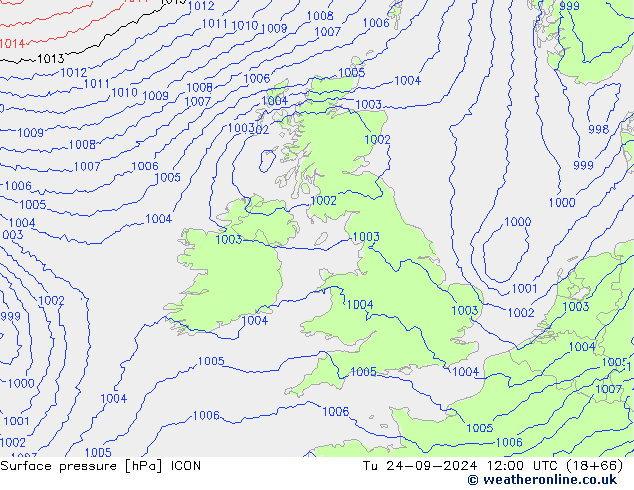 Surface pressure ICON Tu 24.09.2024 12 UTC