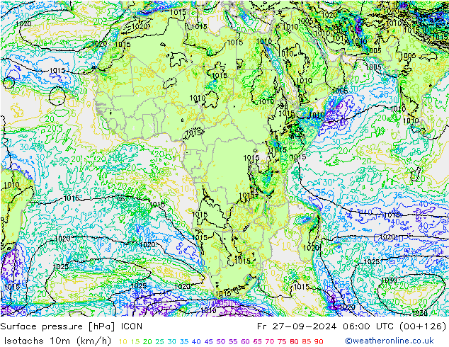 Isotachs (kph) ICON Sex 27.09.2024 06 UTC