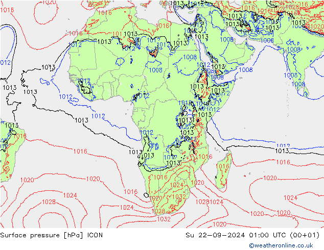 приземное давление ICON Вс 22.09.2024 01 UTC