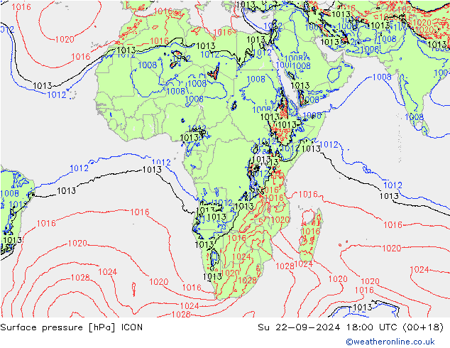 Luchtdruk (Grond) ICON zo 22.09.2024 18 UTC