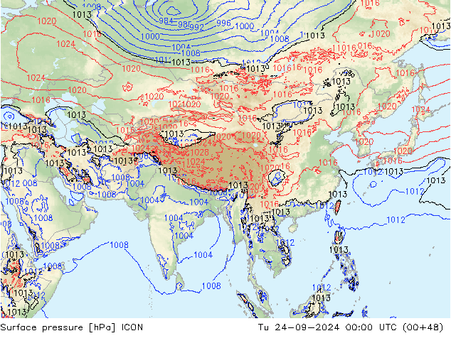 Luchtdruk (Grond) ICON di 24.09.2024 00 UTC