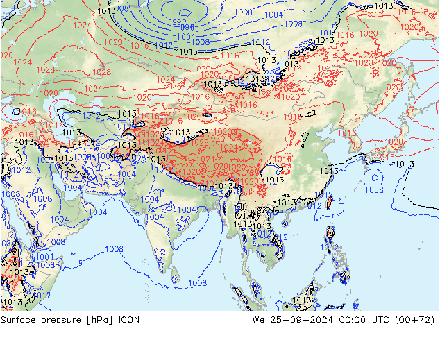 Atmosférický tlak ICON St 25.09.2024 00 UTC