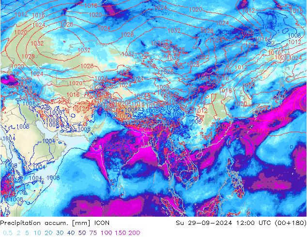 Precipitation accum. ICON Вс 29.09.2024 12 UTC