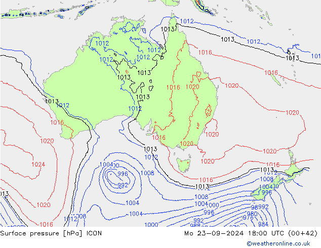 Surface pressure ICON Mo 23.09.2024 18 UTC