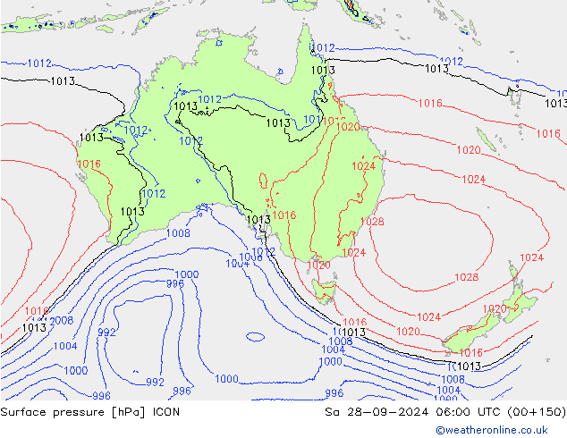 Surface pressure ICON Sa 28.09.2024 06 UTC