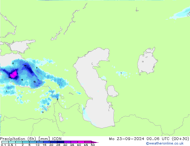 осадки (6h) ICON пн 23.09.2024 06 UTC