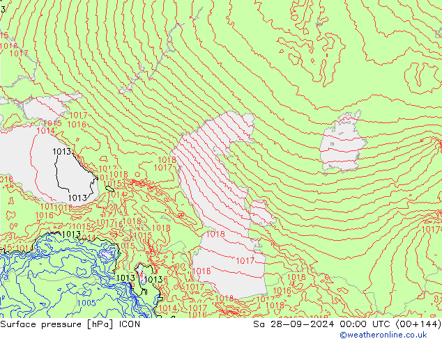 Presión superficial ICON sáb 28.09.2024 00 UTC