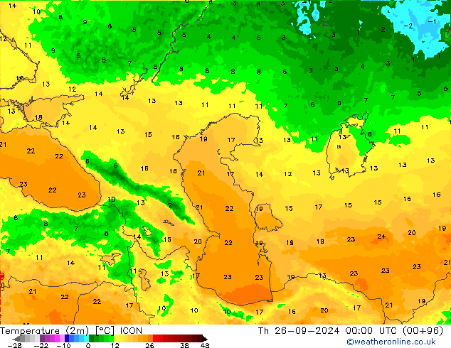 Temperatura (2m) ICON gio 26.09.2024 00 UTC