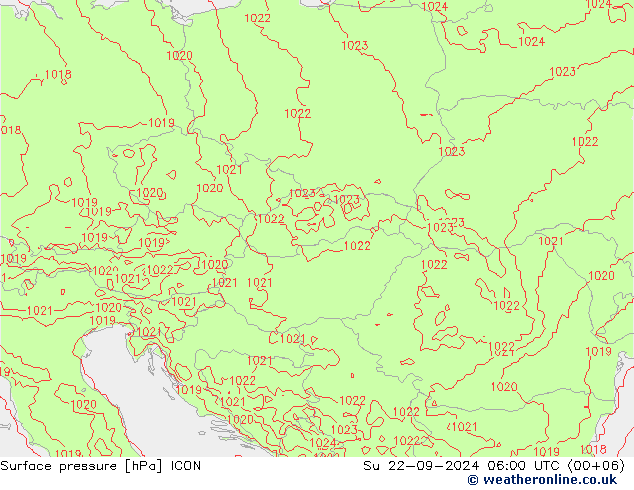 Surface pressure ICON Su 22.09.2024 06 UTC