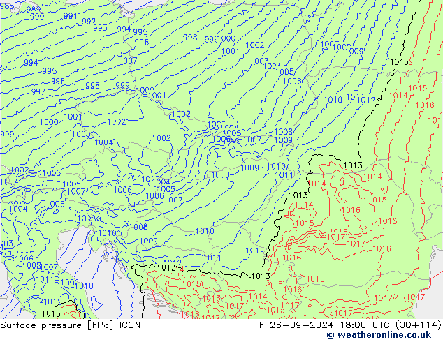 Surface pressure ICON Th 26.09.2024 18 UTC