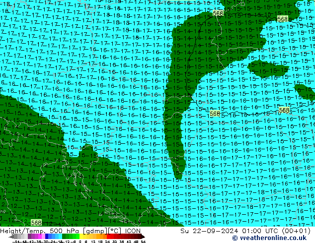 Hoogte/Temp. 500 hPa ICON zo 22.09.2024 01 UTC