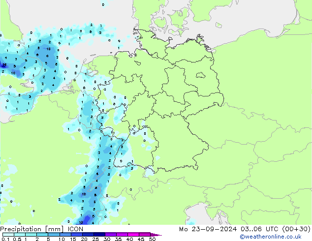 Precipitation ICON Mo 23.09.2024 06 UTC