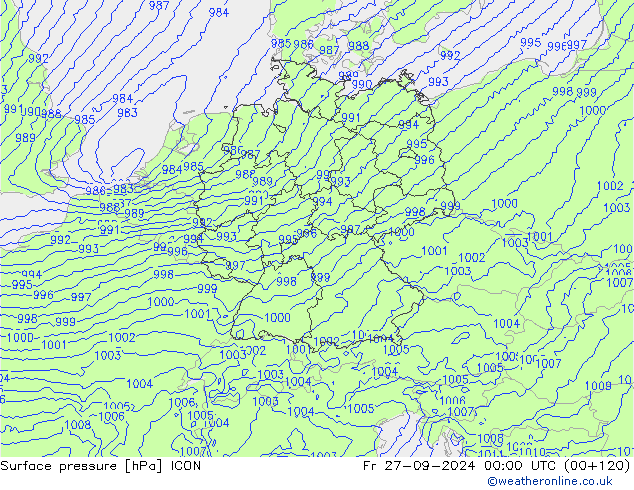 Surface pressure ICON Fr 27.09.2024 00 UTC