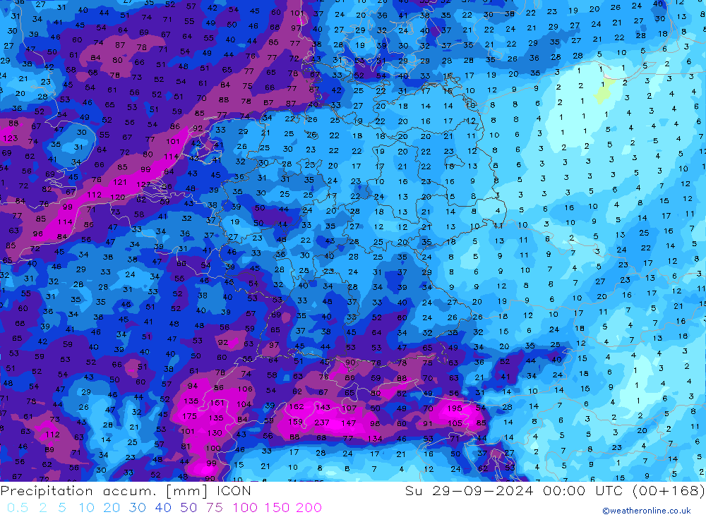 Precipitation accum. ICON Su 29.09.2024 00 UTC