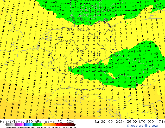 Height/Temp. 850 гПа ICON Вс 29.09.2024 06 UTC