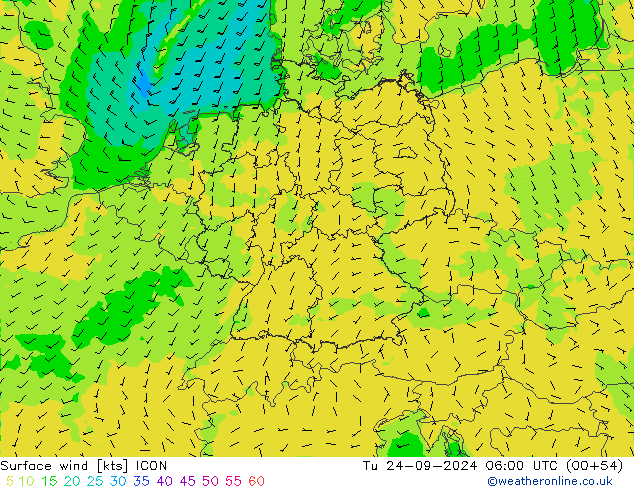 Vento 10 m ICON mar 24.09.2024 06 UTC