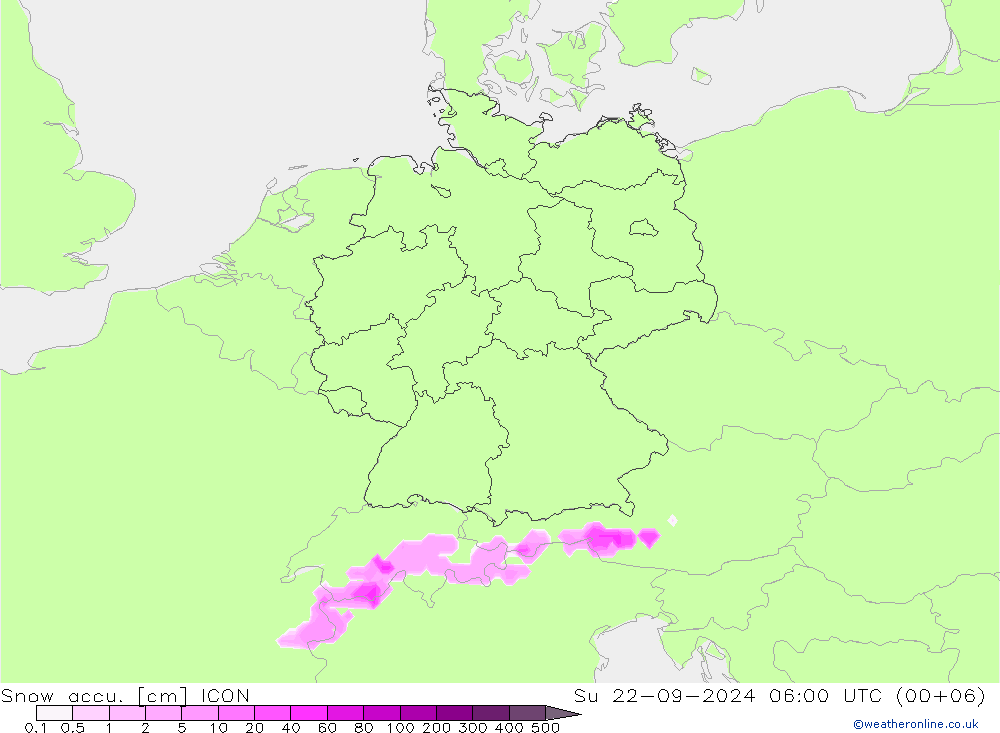 Snow accu. ICON Su 22.09.2024 06 UTC