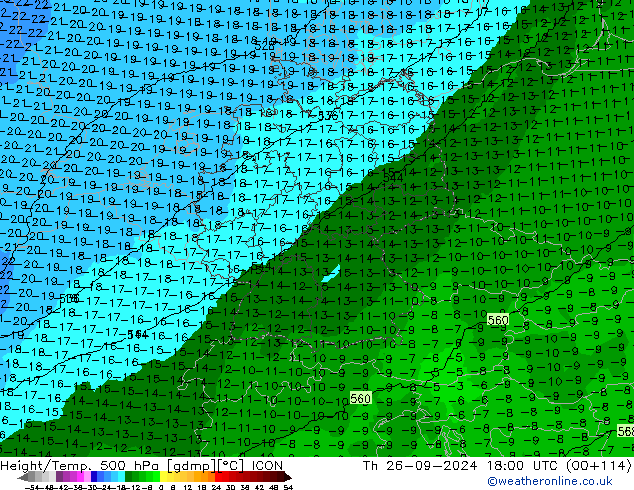 Hoogte/Temp. 500 hPa ICON do 26.09.2024 18 UTC