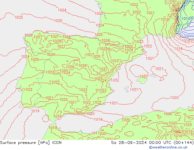 Yer basıncı ICON Cts 28.09.2024 00 UTC