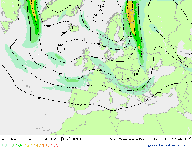 Jet stream/Height 300 hPa ICON Su 29.09.2024 12 UTC