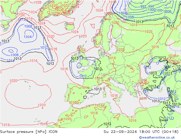 Surface pressure ICON Su 22.09.2024 18 UTC