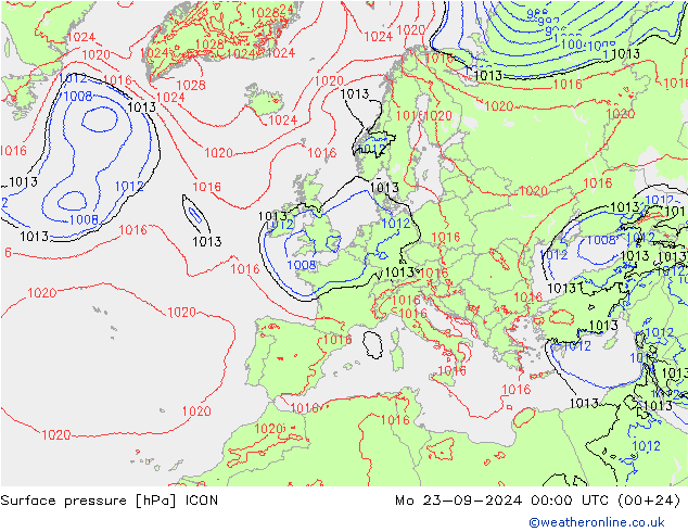 Atmosférický tlak ICON Po 23.09.2024 00 UTC