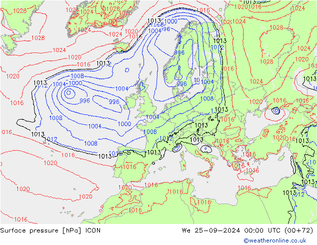 Atmosférický tlak ICON St 25.09.2024 00 UTC