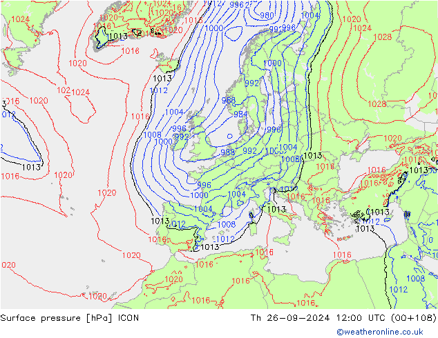 Luchtdruk (Grond) ICON do 26.09.2024 12 UTC