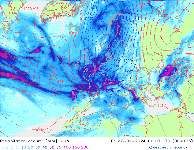 Precipitation accum. ICON Fr 27.09.2024 06 UTC