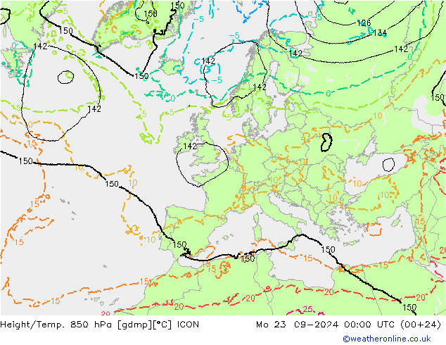 Height/Temp. 850 hPa ICON 星期一 23.09.2024 00 UTC