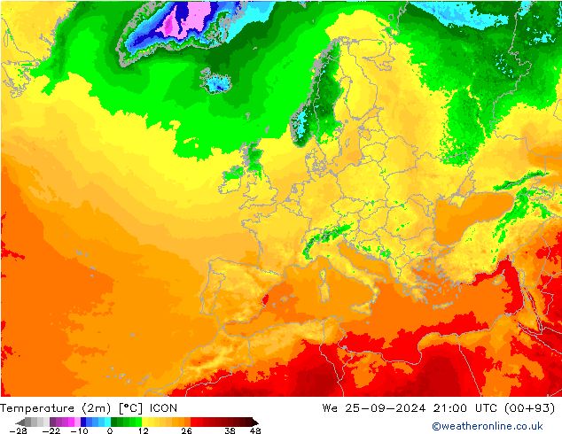 Temperatura (2m) ICON mer 25.09.2024 21 UTC