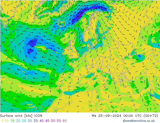 Bodenwind ICON Mi 25.09.2024 00 UTC