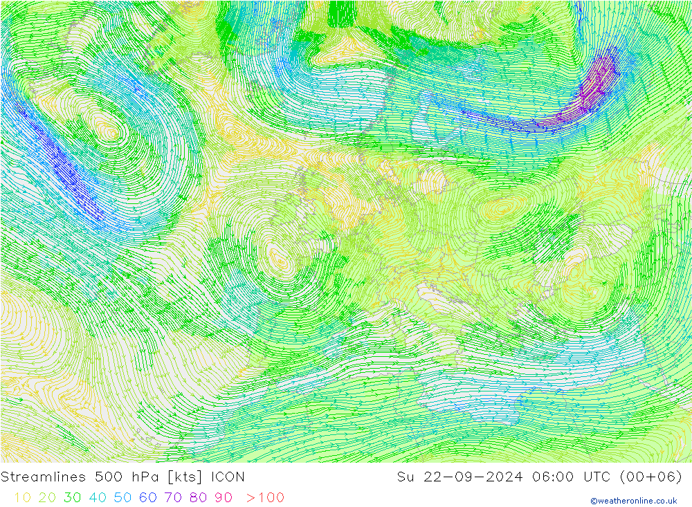 风 500 hPa ICON 星期日 22.09.2024 06 UTC