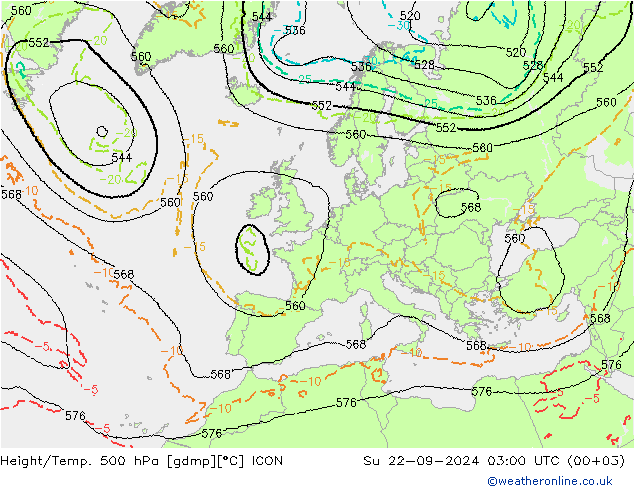 Height/Temp. 500 hPa ICON 星期日 22.09.2024 03 UTC