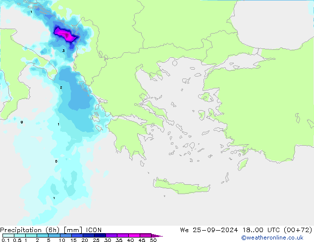 Precipitation (6h) ICON We 25.09.2024 00 UTC