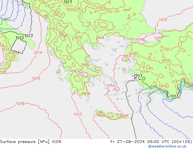 Surface pressure ICON Fr 27.09.2024 06 UTC