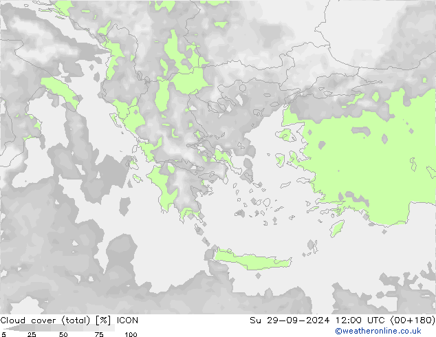 Cloud cover (total) ICON Ne 29.09.2024 12 UTC