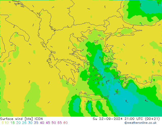 Viento 10 m ICON dom 22.09.2024 21 UTC