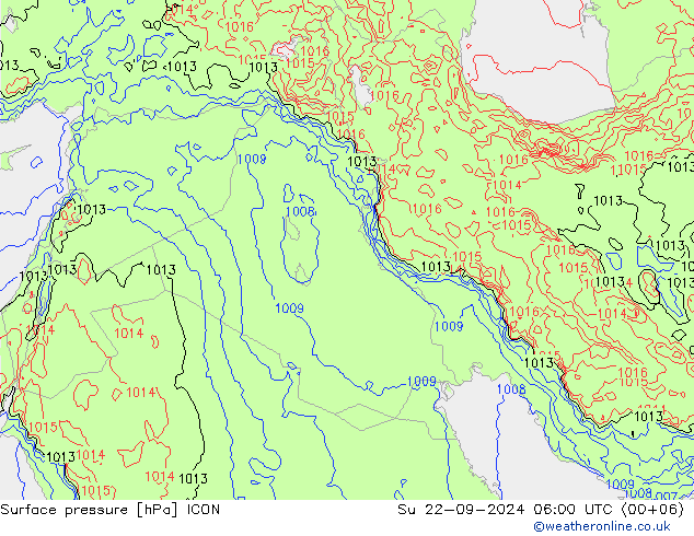 Luchtdruk (Grond) ICON zo 22.09.2024 06 UTC