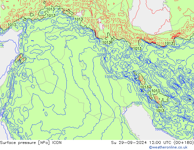 Surface pressure ICON Su 29.09.2024 12 UTC